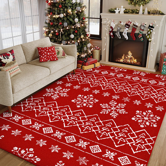 5'x7' Christmas Area Rugs for Living Room Kitchen Bathroom Bedroom Dining Room Entryway Laundry Room Washable Rugs Non-slip Boho Red Throw Rugs