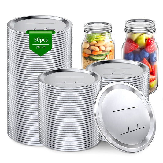 50Pcs/100Pcs Regular Mouth Canning Lids Tinplate Mason Jar Lids Reusable Kerr Jars Lids Airtight Canning Lids for Regular Mouth Jars Sealed Store Spices, Sweets, Biscuits, Jams, Drinks, Tea, Coffee