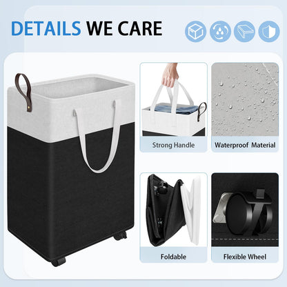 BEFUNZL 25 Inches Rolling Laundry Basket Laundry Hamper, Collapsible Basket with Wheels, Dirty Clothes Hamper, Narrow Corner Clothes Bins with Handles for Bathroom, Bedroom & Dorm