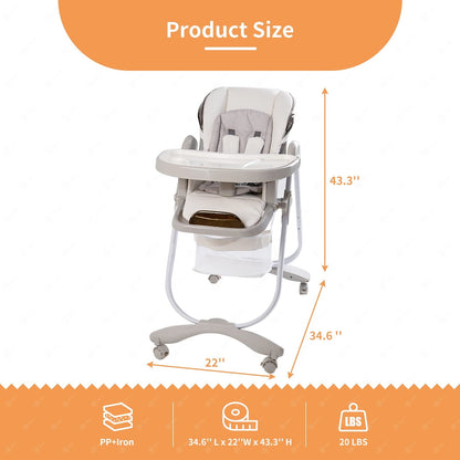 DEYGIA High Chairs for Babies and Toddlers, 8 in 1 Baby High Chair with Adjustable Seat Back Detachable Seat Cushion and Double Removable Tray, Portable Baby Booster Seat with Wheels