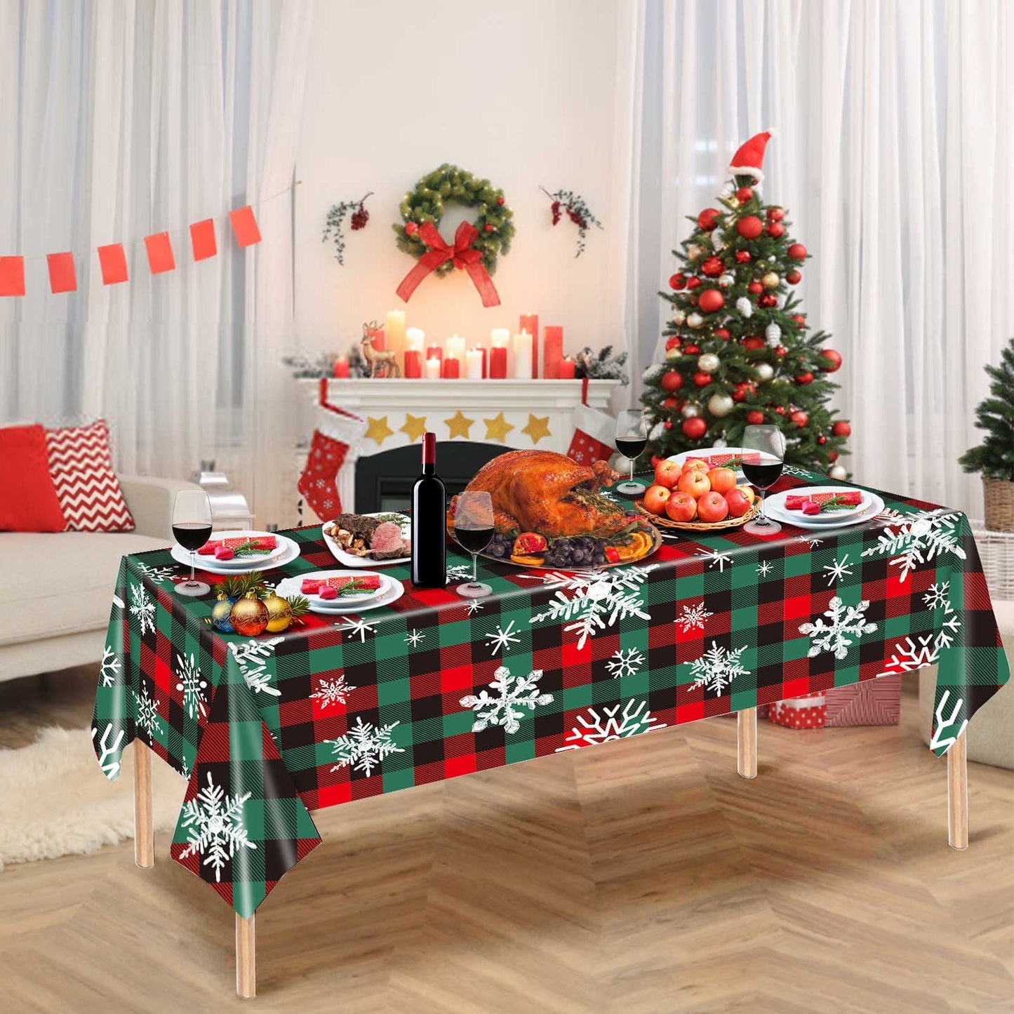 Cyber and Monday Deals Fiudx Christmas Tablecloth 54x108 Inches Tablecloths for Rectangular Tables Waterproof Christmas Style Table Cloth SUitable for Kitchen, Home Christmas Party Decorations