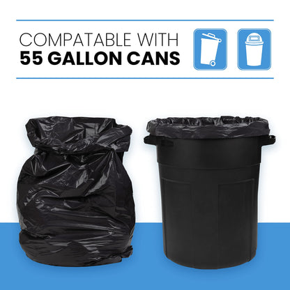 55 Gallon Trash Bags(50 Count), Black Heavy Duty Large Big Garbage Bags Can Yard Lawn Liners 1.5 Mil