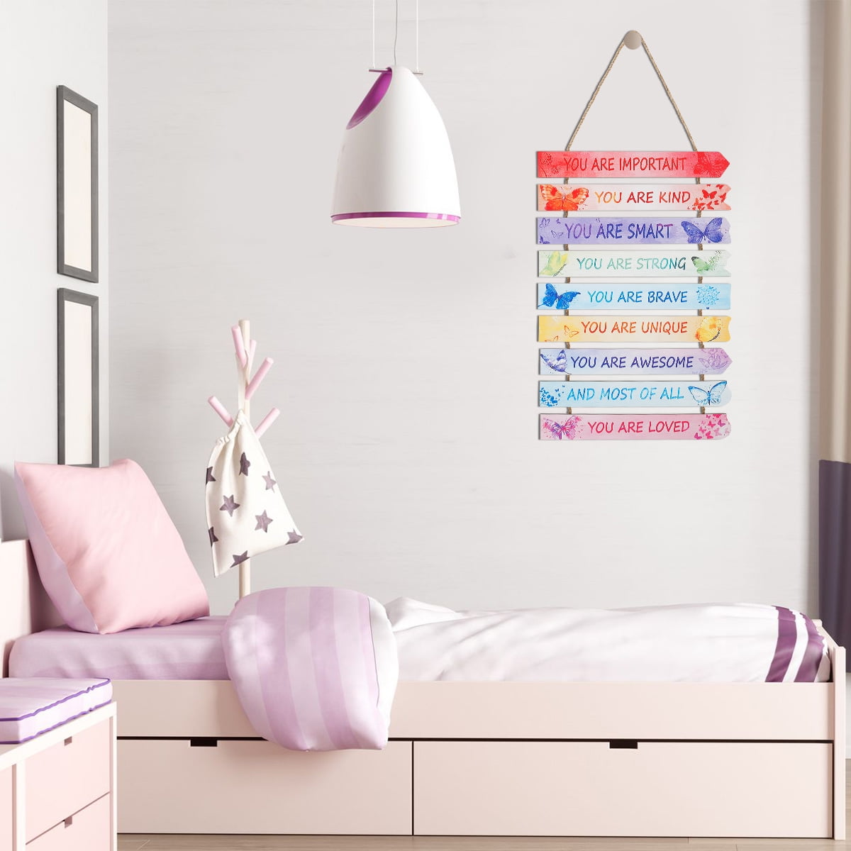 Adifare Inspirational Phrase Wall Art Butterfly Inspirational Quote Wall Art Butterflies Hanging Inspirational Signs Wall Decor for Kids Girls Bedroom