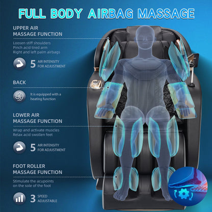 4D SL Track Zero Gravity Massage Chair Recliner with Calf and Foot Rollers, AI Voice Control, LCD Screen, Quick Access Buttons (Black)