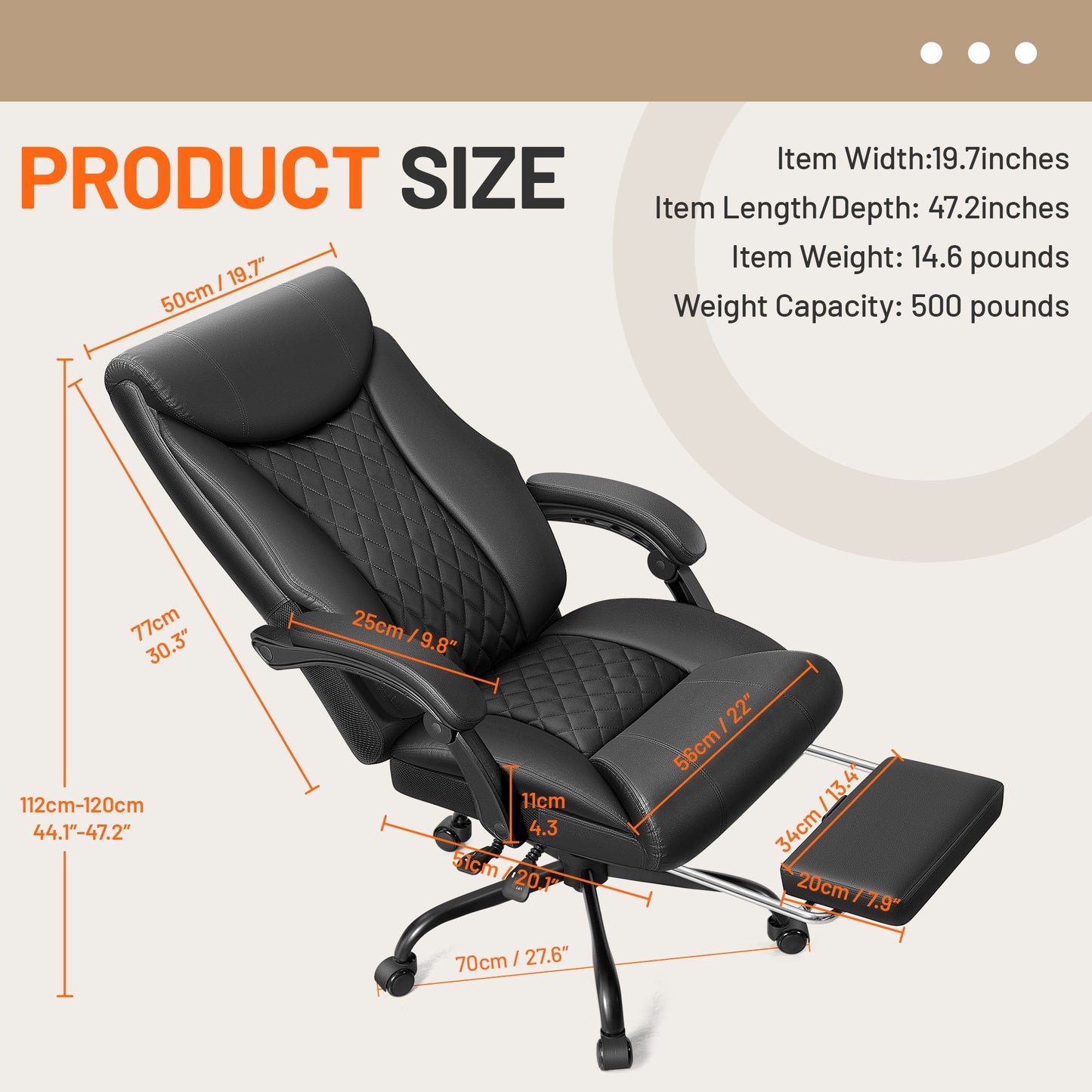 CoolHut Executive Office Chair, Bige and Tall Home Office Chair 500LBS with Footrest, PU Leather Computer Chairs, Heavy Duty Leather Desk Chairs, Black