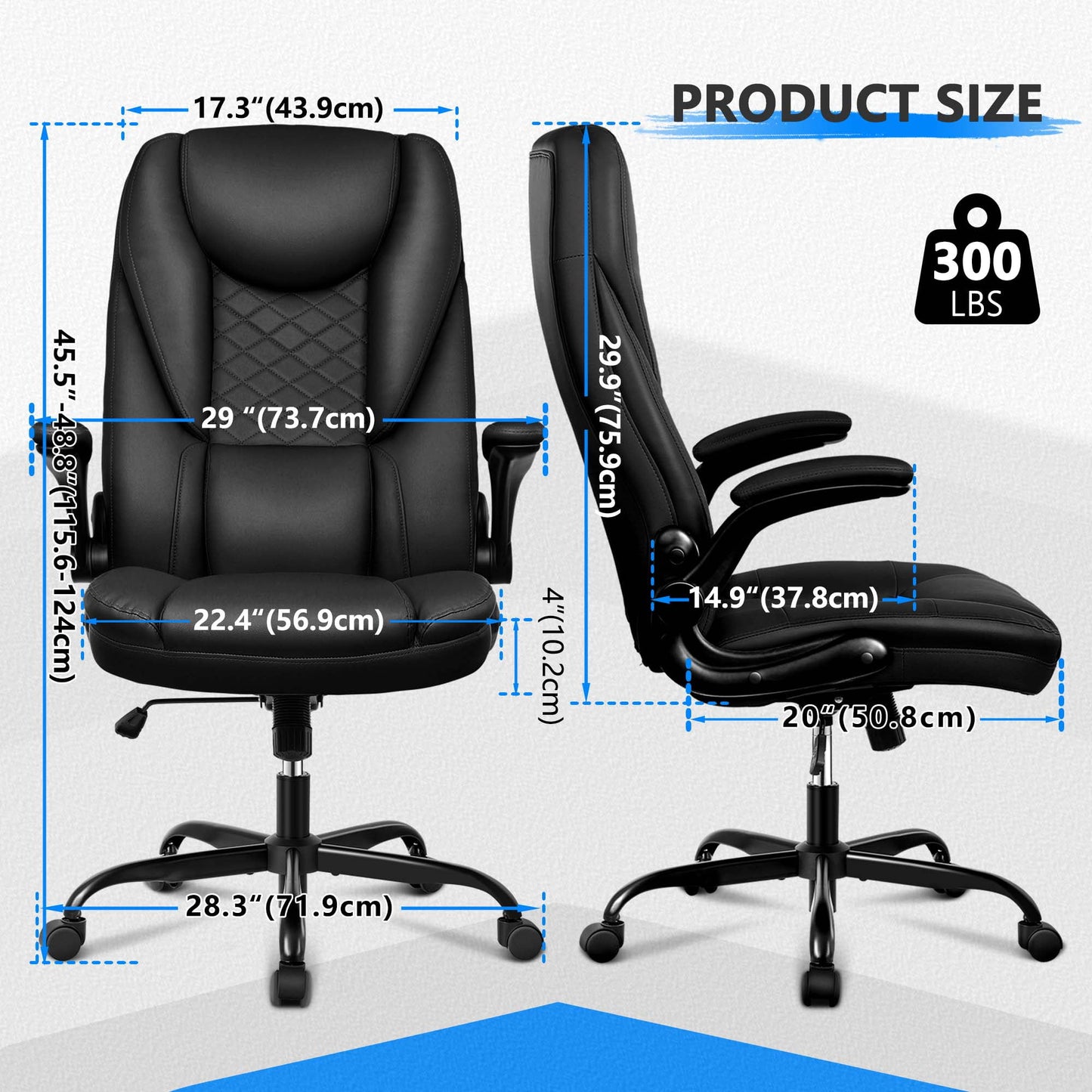 Coolhut Office Chair, Executive Office Chair Big and Tall Office Chair Ergonomic Leather Chair with Lumbar Support, 300lbs, Black