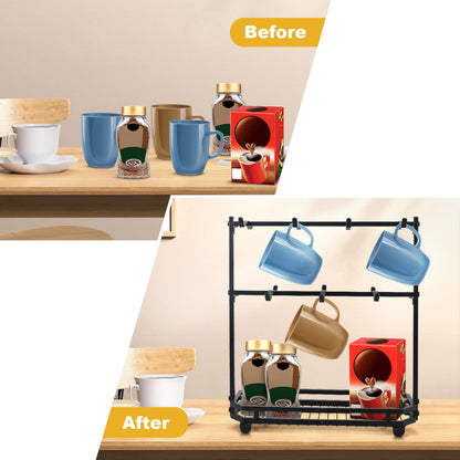 Coffee Mug Holder for Countertop Rustproof Coffee Cup Holder 14 Capacity Mug Holder Rack 2 Tiers Mug Holder Stand Easy to Assemble Mug Holder Organizer Stable Mug Racks