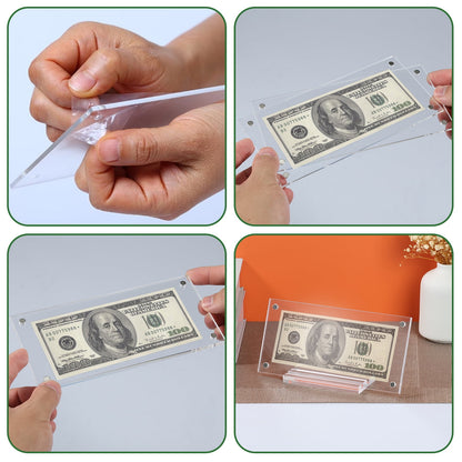 2 Pcs Dollar Bill Frame Display Acrylic Dollar Bill Holder 3.6X7.4In Thickened Frame for Dollar Bill Display Case Magnet Currency Display Frame for Money Ticket Picture photos Display Case