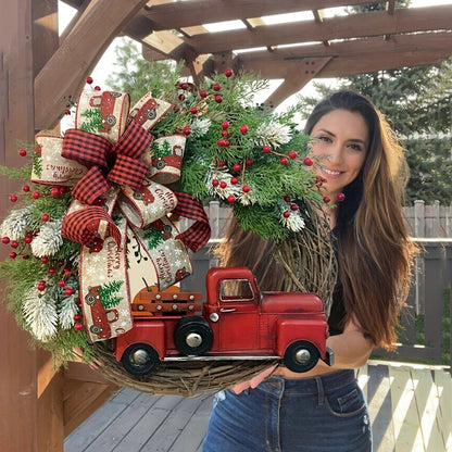 XTeduToys Christmas artificial Wreath Red Truck Decoration, Large Door Front Wreath, Door Hanging, Christmas Decorations, Home Decoration Wreath, Christmas Decor Supplies