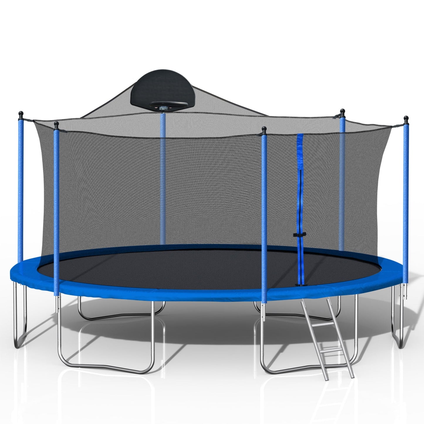 14FT Trampoline for Adults & Kids with Basketball Hoop, Outdoor Trampolines with Ladder and Safety Enclosure Net, 240 LBS Capacity, Powerful Bouncing Experience with Waterproof Mat