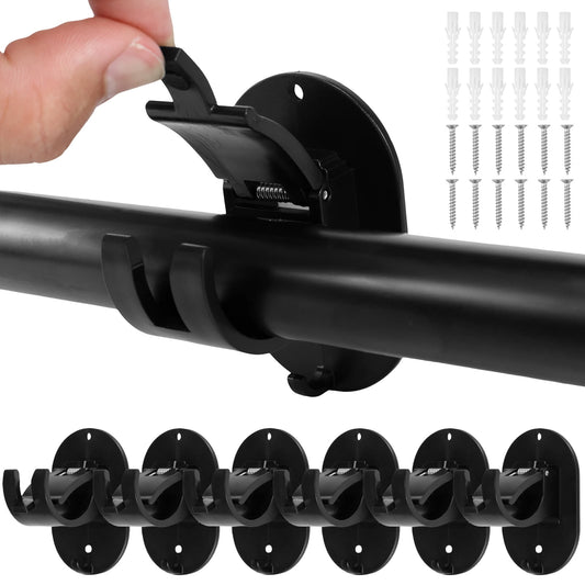 6 PCS No Drill Curtain Rod Brackets Upgraded No Drilling Self Adhesive Curtain Rod Holder Universal Nail Free Adjustable Curtain Rods Hooks for Bathroom Bedroom Livingroom Kitchen(Black)