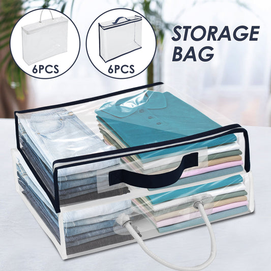 6 Packs Clear PVC Organizing Bags Zippered Closet Square Storage Bags Waterproof Blankets Storage Bags Dustproof Bed Sheet Storage Bag 15.7x11.8x3.9 Inch Clear Storage Bags with Handle