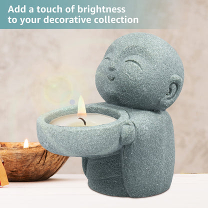 Buddha Candle Holder,Buddha Tealight Holder Sandstone Buddha Candle Holder Statues Simplistic Tea Light Buddha Figurine Candlestick Cute Zen Buddha Statue Candle Stand for Home Office Car Decor