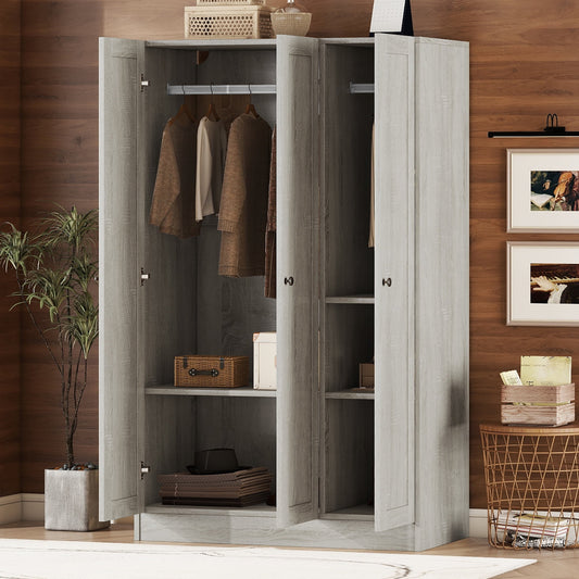 66.9" Freestanding Wardrobe, Modern 3 Doors Large Closet Storage Cabinet with Shelves, Multi-Functional Wood Wardrobe Armoire Closet for Bedroom, Gray