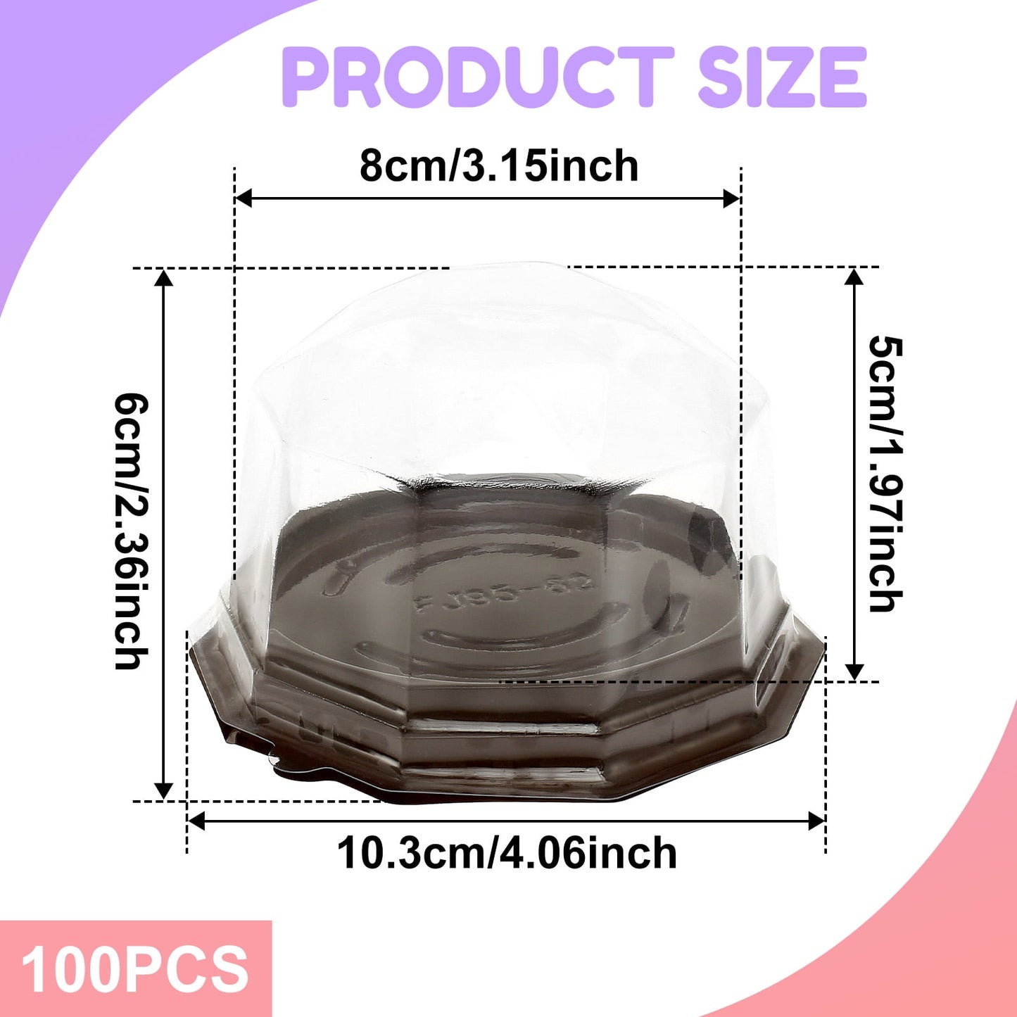 100 Pack Mini Bundt Cake Containers Package, Clear Plastic Miniature Cake Boxes, Disposable Cupcake Case With Lids, Lesser Fluted Tube Cake Wrappers