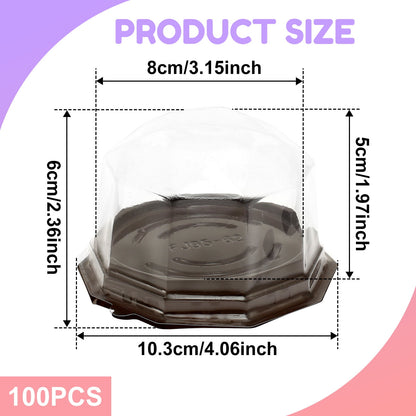 100 Pack Mini Bundt Cake Containers Package, Clear Plastic Miniature Cake Boxes, Disposable Cupcake Case With Lids, Lesser Fluted Tube Cake Wrappers