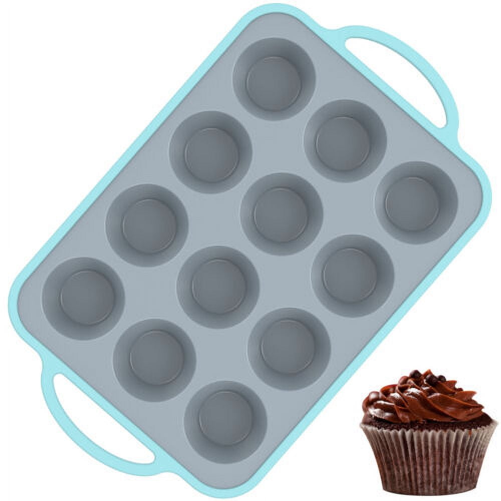 Wekvgz Silicone Muffin Pan 12-Cavity Mini Cupcake Pan Stackable Muffin Baking Mold Non-Stick Muffin Baking Tray Dishwasher Safe Cupcake Baking Tin Temperature Resistant Silicone Cupcake Pan for Home