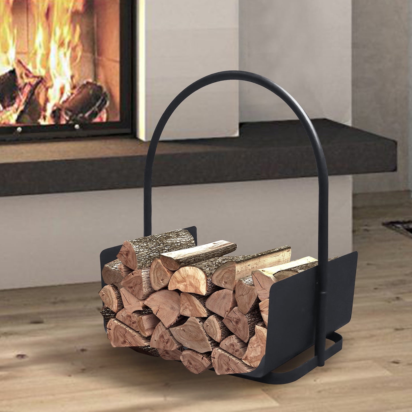 ATR ART to REAL Indoor Outdoor Metal Firewood Rack Hearth Basket,Portable Firewood Log Holder,Black