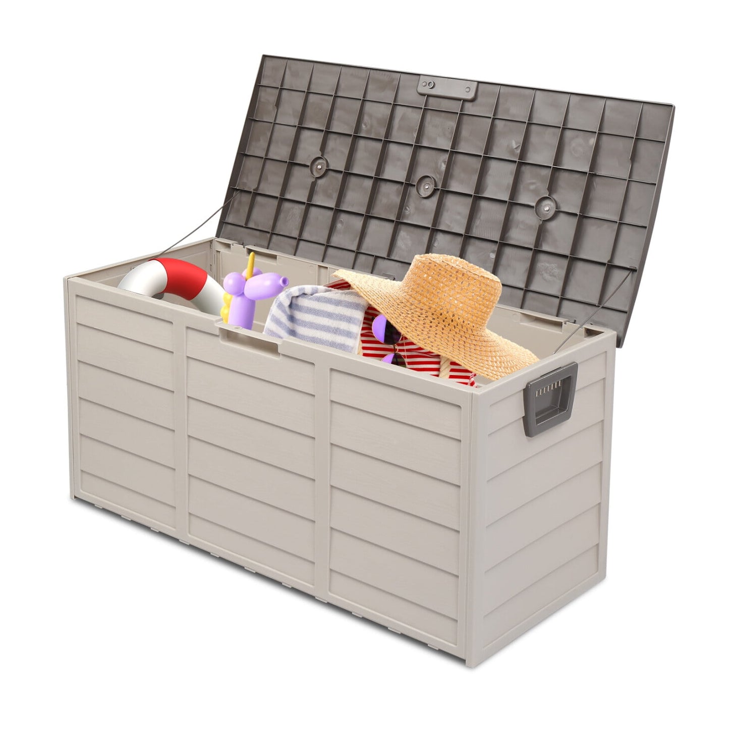 260L Outdoor Garden Plastic Storage, Deck Box Lockable Chest Tools Cushions Toys Seat for Patio, Garden, Poolside