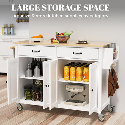 ZIVACATE Rolling Kitchen Island on Wheels Cart 54in with Storage for Kitchen Dinning Room,White