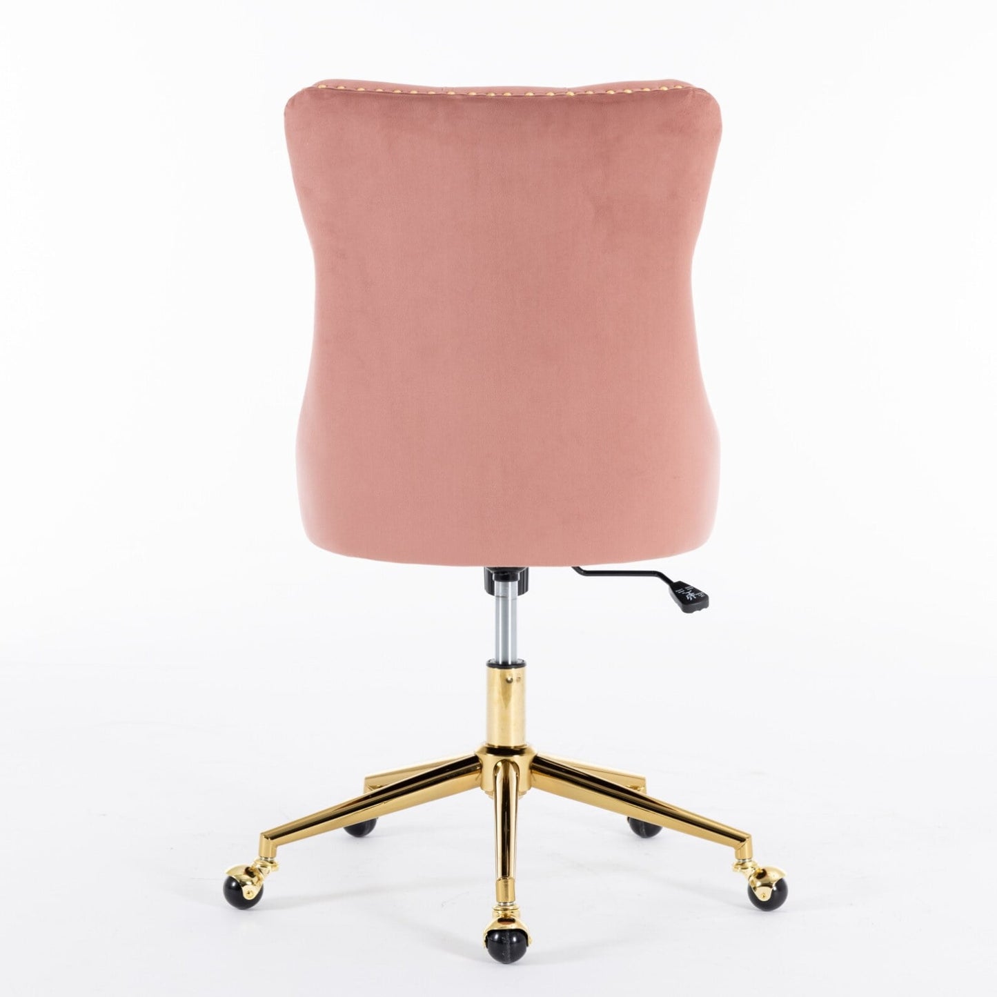 Armless Office Desk Chair, Modern Velvet Swivel Computer Chair with Wheels, Button Tufted Thick Upholstered Vanity Chair with Height Adjustable Seat for Home Office, Pink