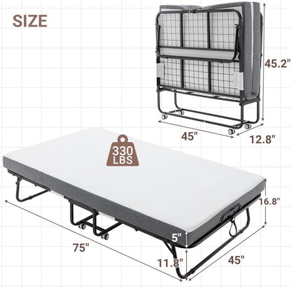 ZIVACATE Foldable Bed with Mattress for Adults,75"×45" Full Size Portable Rollaway Bed