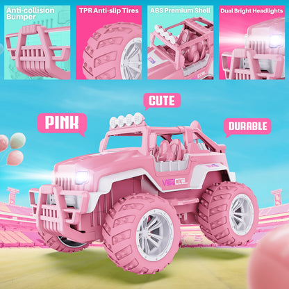 YCUFN Remote Control Cars for Girls, 2.4Ghz All Terrain RC Truck Pink Toys for Girls Boys Kids Age 3+