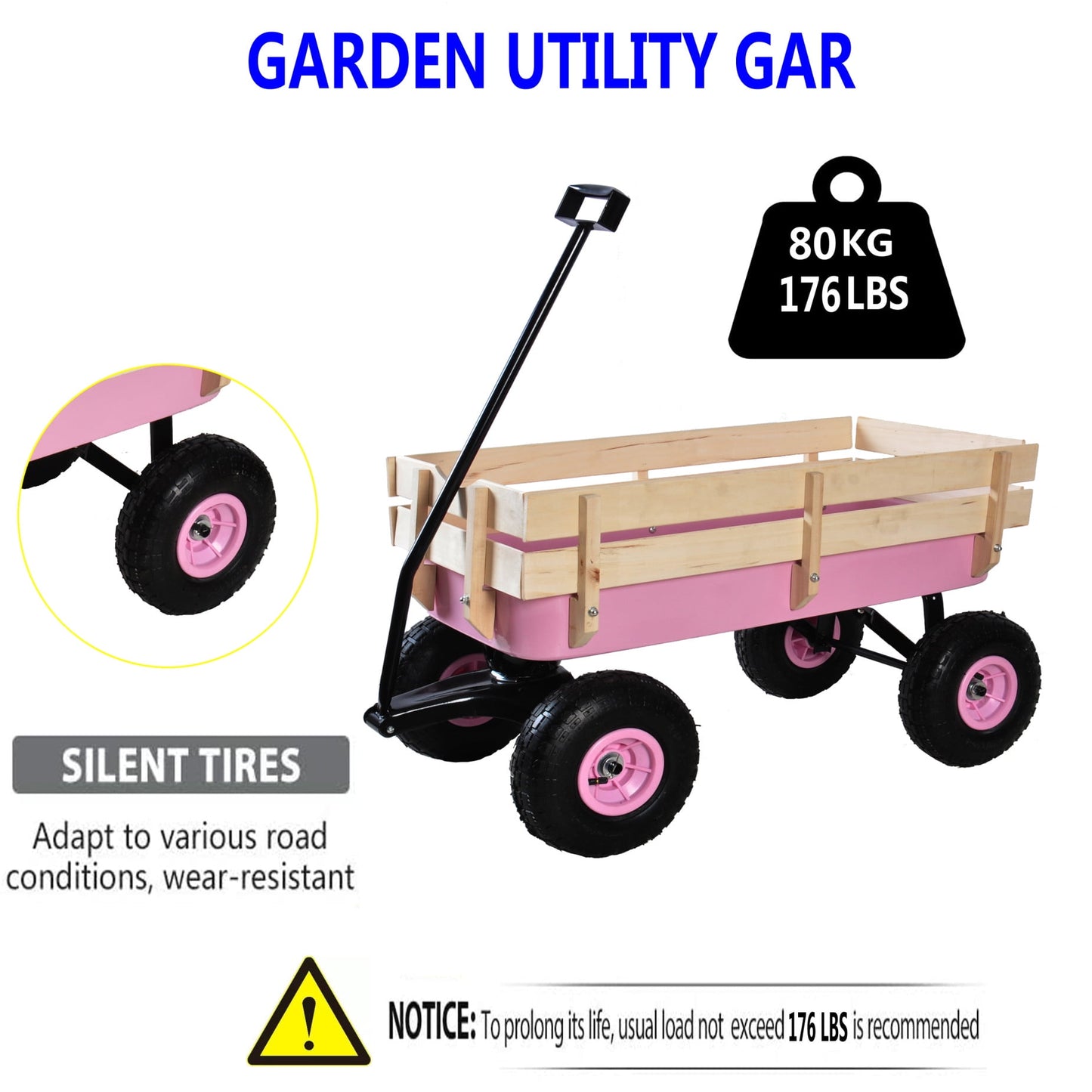 Collapsible Folding Wagon, Push Pull Foldable Beach Wagon Cart with All-Terrain Wheels, Heavy Duty Utility Grocery Wagon for Outdoor Camping Garden Sport Shopping,Pink