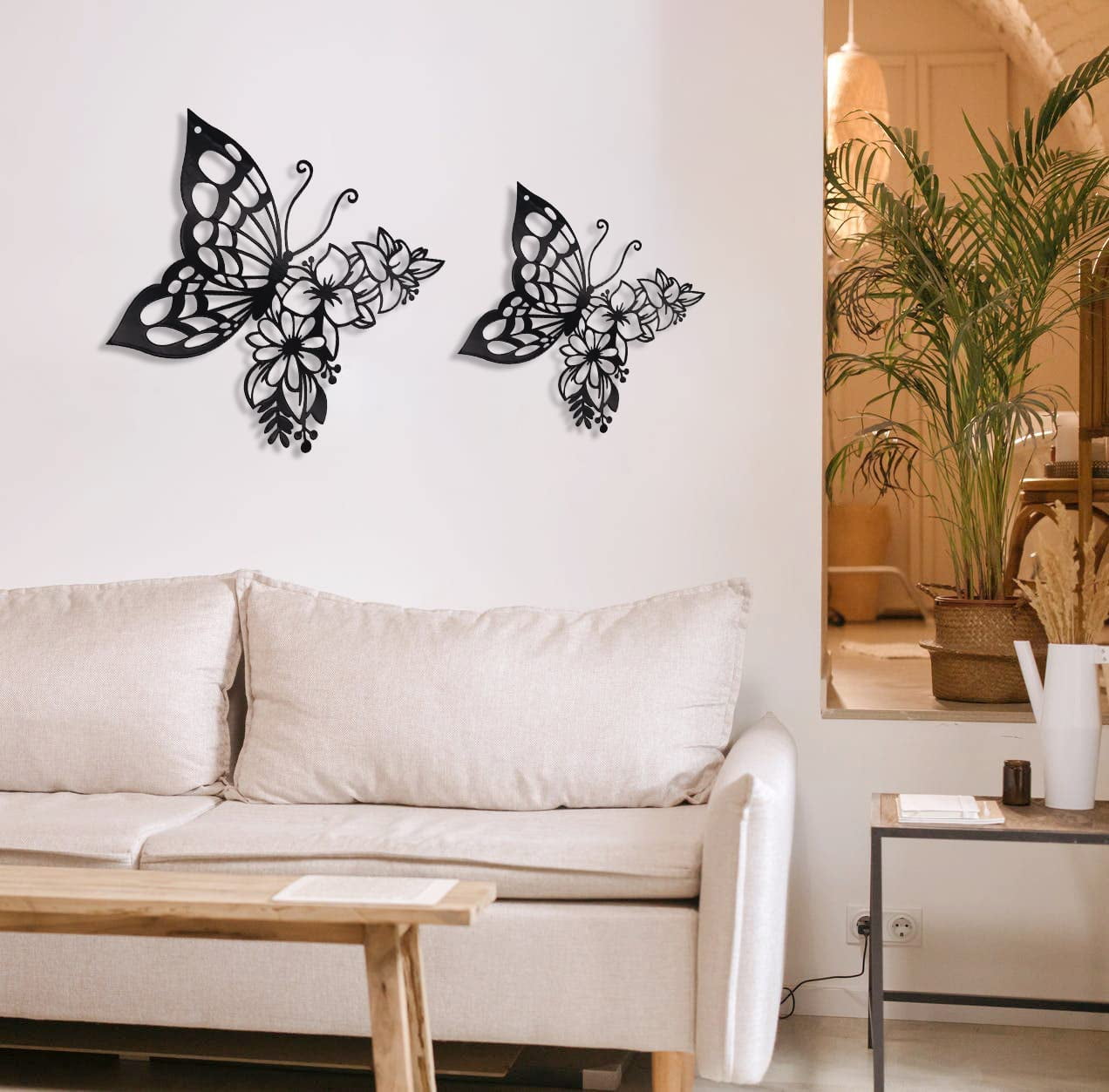 Black Metal Butterfly Wall Art Wall Decor Wall Sculpture Wall Hanging, Steel Metal Line Art, for Living Room Bedroom,1pack Large,F174622