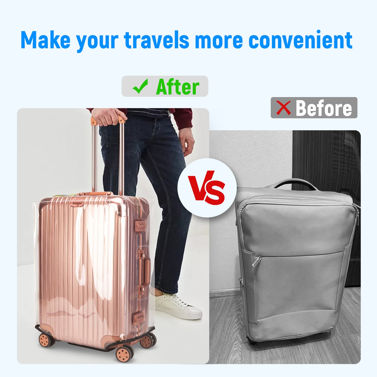 3Pcs Luggage Covers Waterproof PVC Suitcase Cover Dustproof Clear Luggage Protector 3 Sizes Luggage Protector Cover 20+24+28 Inch Reusable Suitcase Dust Cover