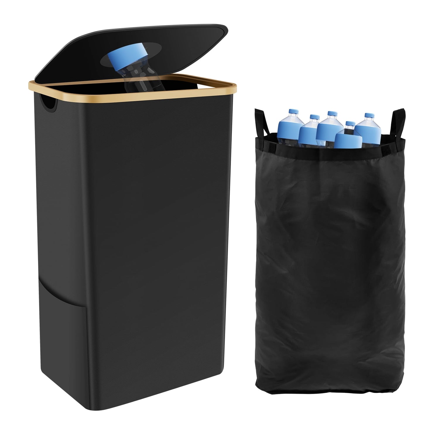 105L Recycling Bin Large Capacity Recycle Bin with Lid Removable Reusable Bag Foldable Collecting Bottle Can Portable Recycling Storage Container Bamboo Handle Recycle Bottle Bin for Kitchen Indoor