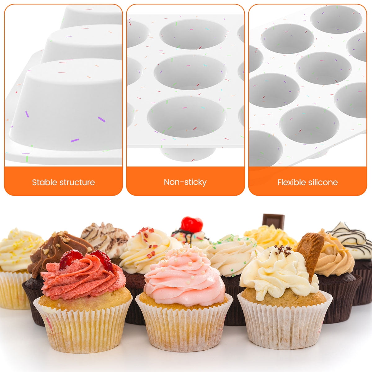 2 Pcs Silicone Muffin Pan for Baking, Metal Reinforced Frame Muffin Pan Nonstick 12 Cups for Oven Baking Easy to Move BPA Free