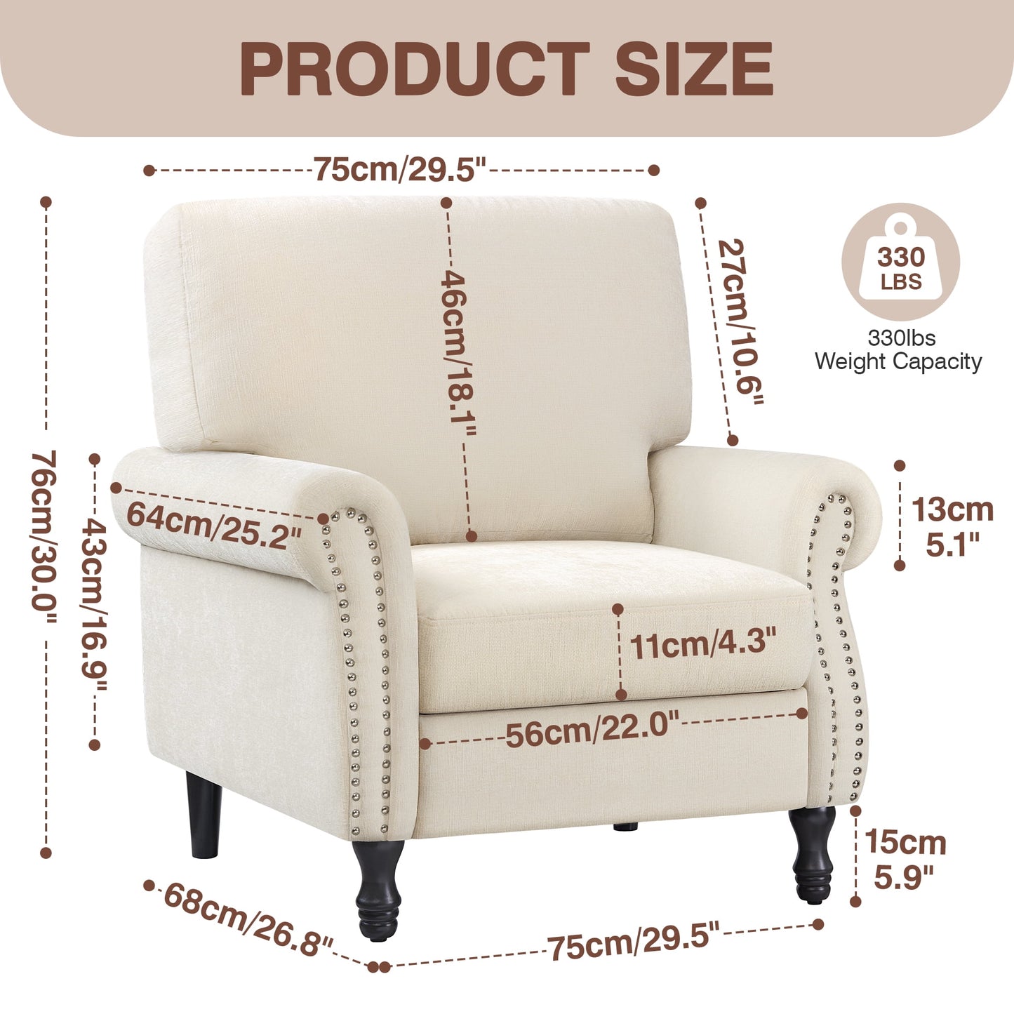 CoolHut Modern Accent Chair Armchair, Fabric Upholstered Comfy Single Sofa with Solid Wood Frame for Living Room, Beige