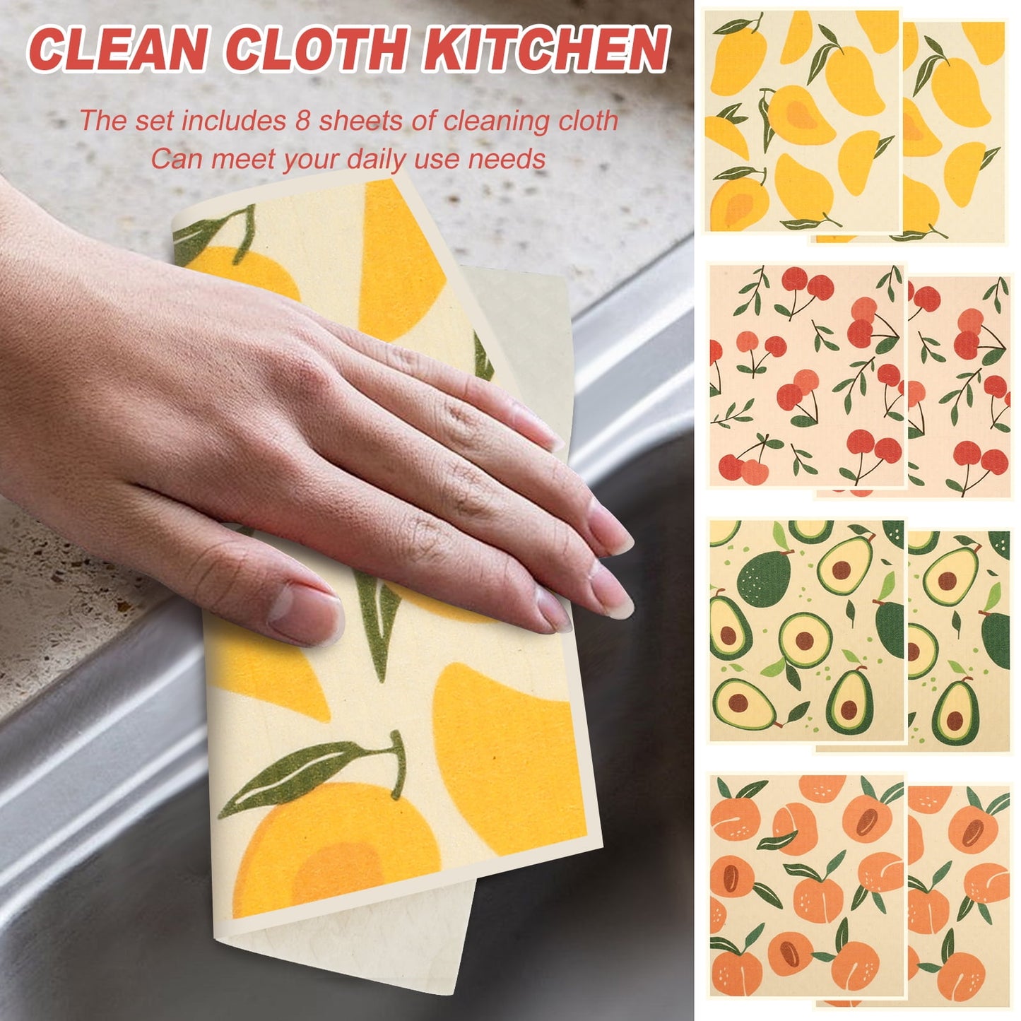 8Pcs Swedish Dishcloths Super Absorbent Cellulose Sponge Paper Towels Reusable Kitchen Dishcloths Washable Kitchen Dish Towels Soft Cleaning Cloths for Kitchen Washing Dishes