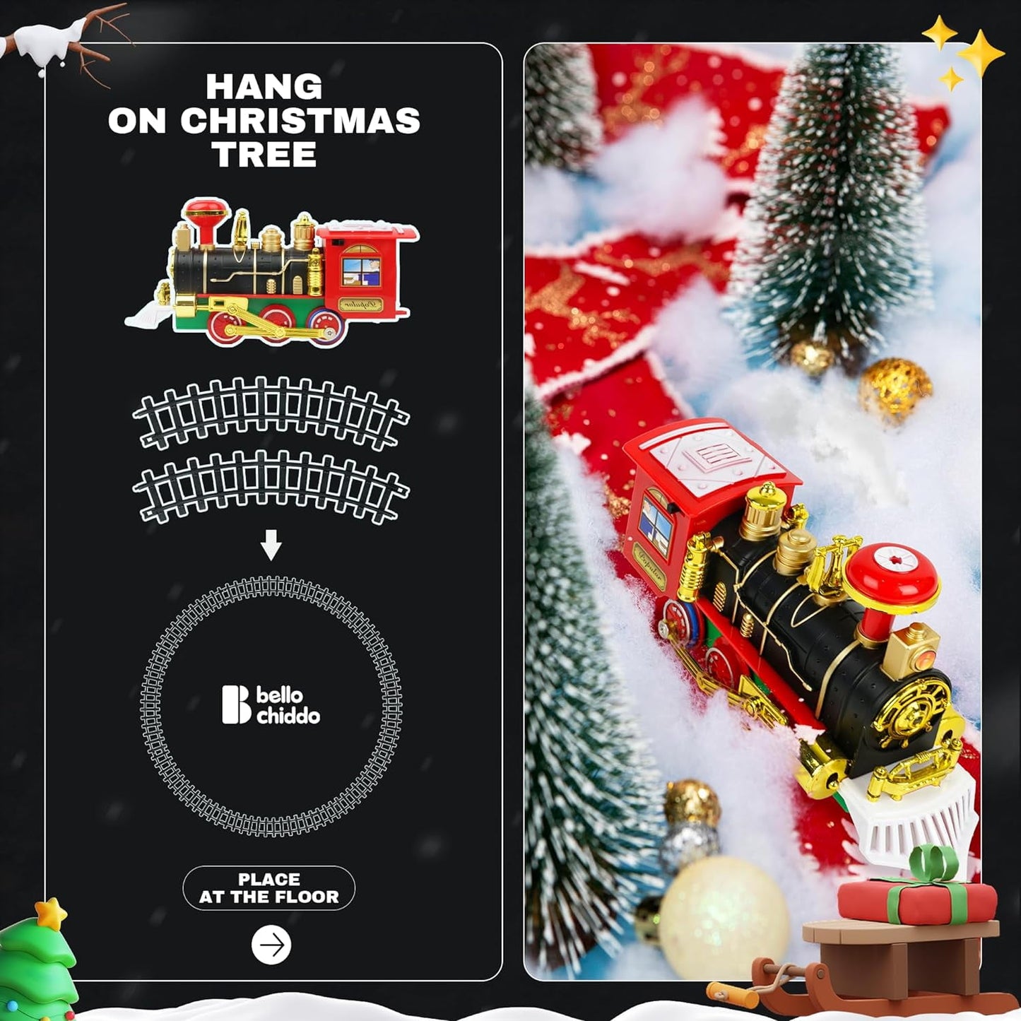 YCFUN Christmas Tree Hanging Train Set Electric Train Toy Gifts for Boys Girls with Light & Sound