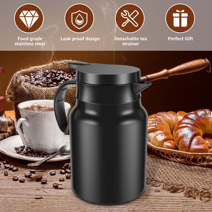 41Oz Thermal Coffee Carafe,Insulated Stainless Steel Coffee Carafes with Tea Strainer for Keeping Hot Coffee & Tea Hot Beverage-10Hours,Double Walled Vacuum Coffee Carafe (1.2L)