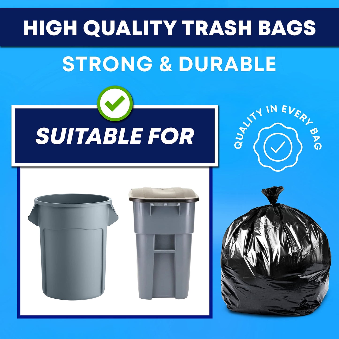 30-33 Gallon Trash Bags Heavy Duty,Large Black Garbage Recycle Bags Tall Kitchen Lawn 100 Count