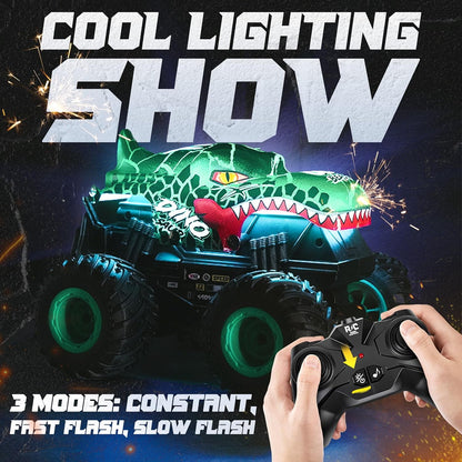 YCFUN Remote Control Cars, 1:20 RC Monster Trucks with Light, All Terrain RC Dinosaur Toys Gift for Kids Girls Boys 3-8