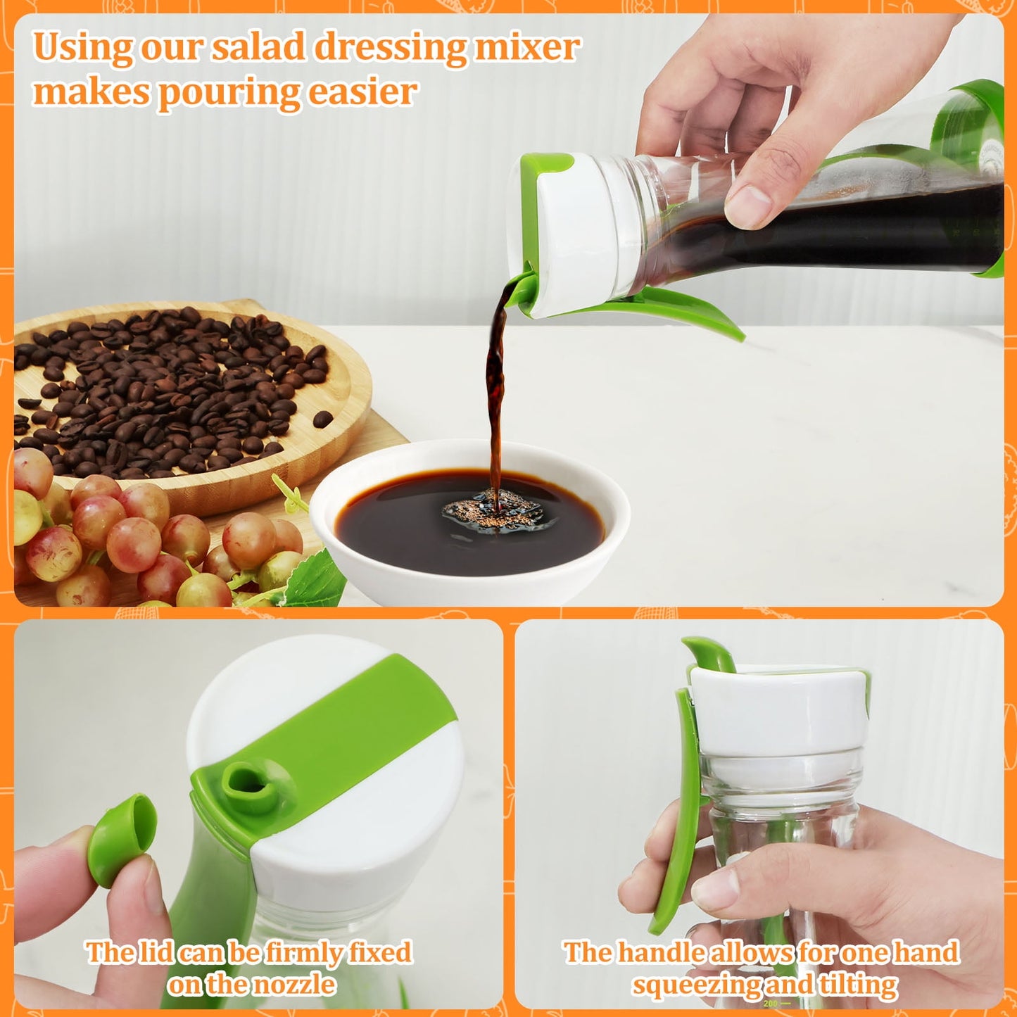 2Pcs Salad Dressing Shaker with Handle Leakproof Salad Dressing Mixer with Scale Dishwasher Safe Salad Dressing Bottle Shaker Easy Pouring Salad Dressing Shaker Container for Restaurant Home