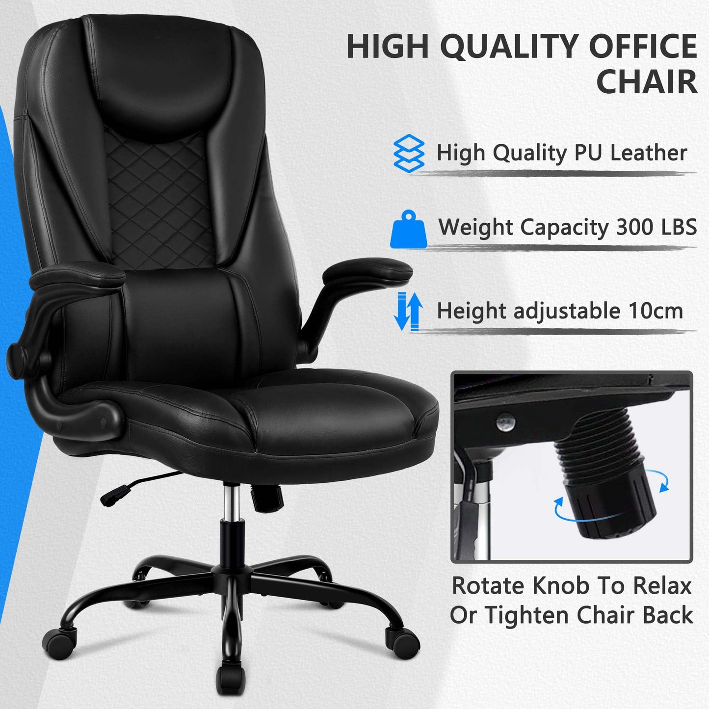 Coolhut Office Chair, Executive Office Chair Big and Tall Office Chair Ergonomic Leather Chair with Lumbar Support, 300lbs, Black