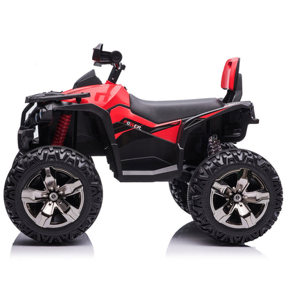 24V Electric Powered Off-Road ATV for Big Kids w/ Remote Control, 4WD Ride on Quad 4-Wheeler, up to 5.5 MPH, Music, Red01