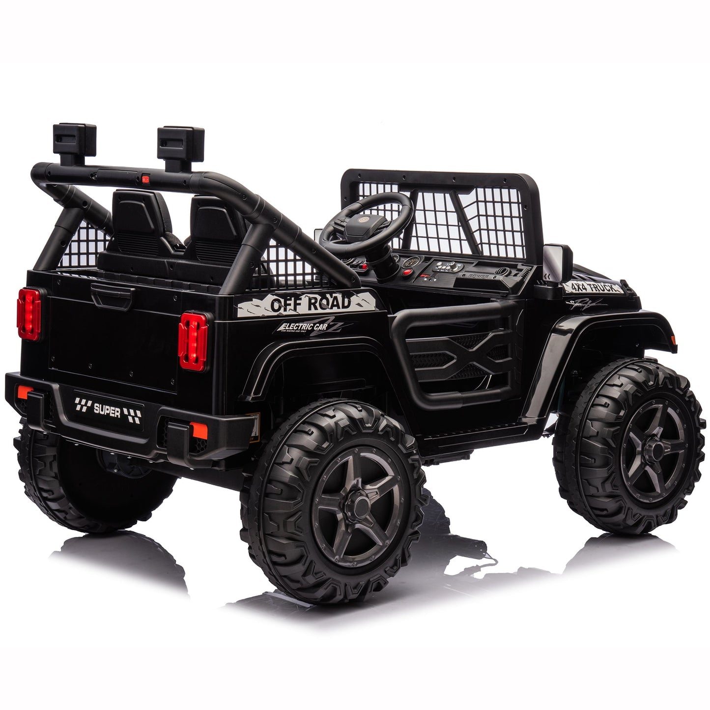 24V Kids Ride on Toys with Remote Control, 4WD 2-Seater Ride on Truck Electric Car for Big Kids , Bluetooth, Black