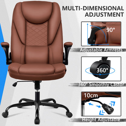 Coolhut Office Chair, Executive Office Chair Big and Tall Office Chair Ergonomic Leather Chair with Adjustable Flip-Up Arms High Back Home Office Desk Chairs Computer Chair with Lumbar Support