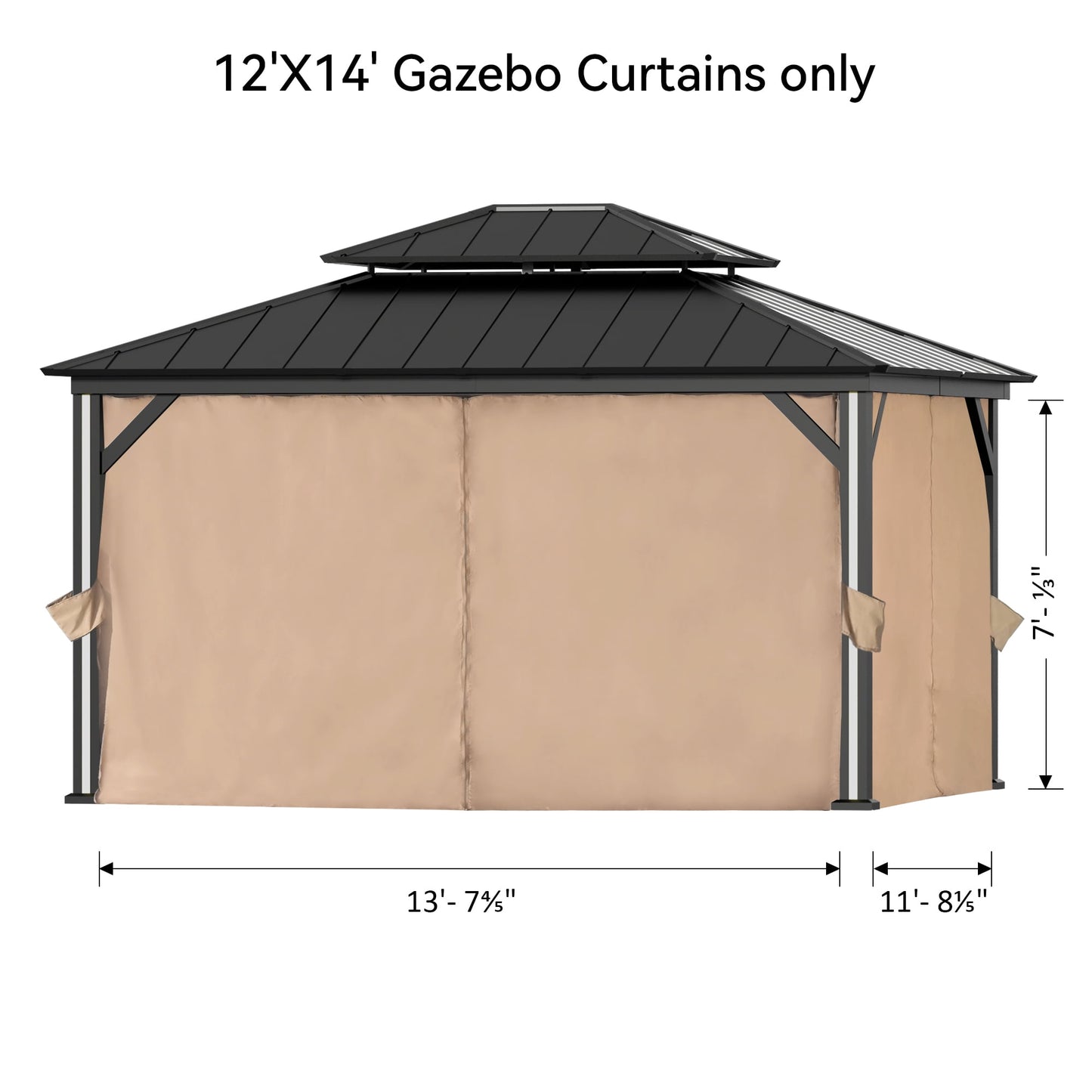 Covered Outdoor Gazebo Curtain Replacement Universal 4-Panel Sidewalls 12' x 14', Outdoor Gazebo Privacy Curtains with Zipper (Curtain Only)