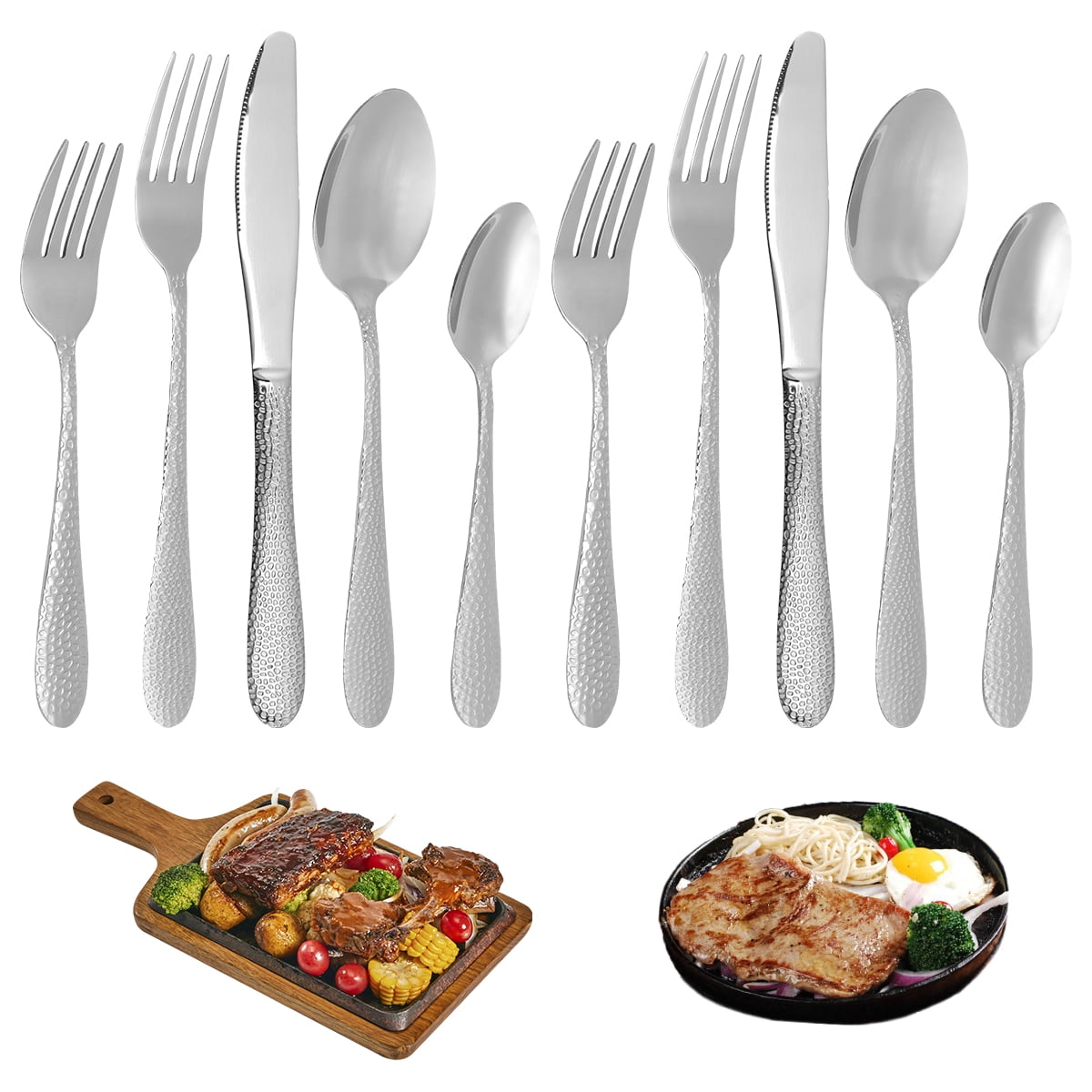 Austok 20 Pieces Silverware Set Service for 4, Stainless Steel Flatware Set, Mirror Polished Cutlery Utensil Set, Smooth Edges Forks Knives and Spoons Set, Dishwasher Safe, Silver