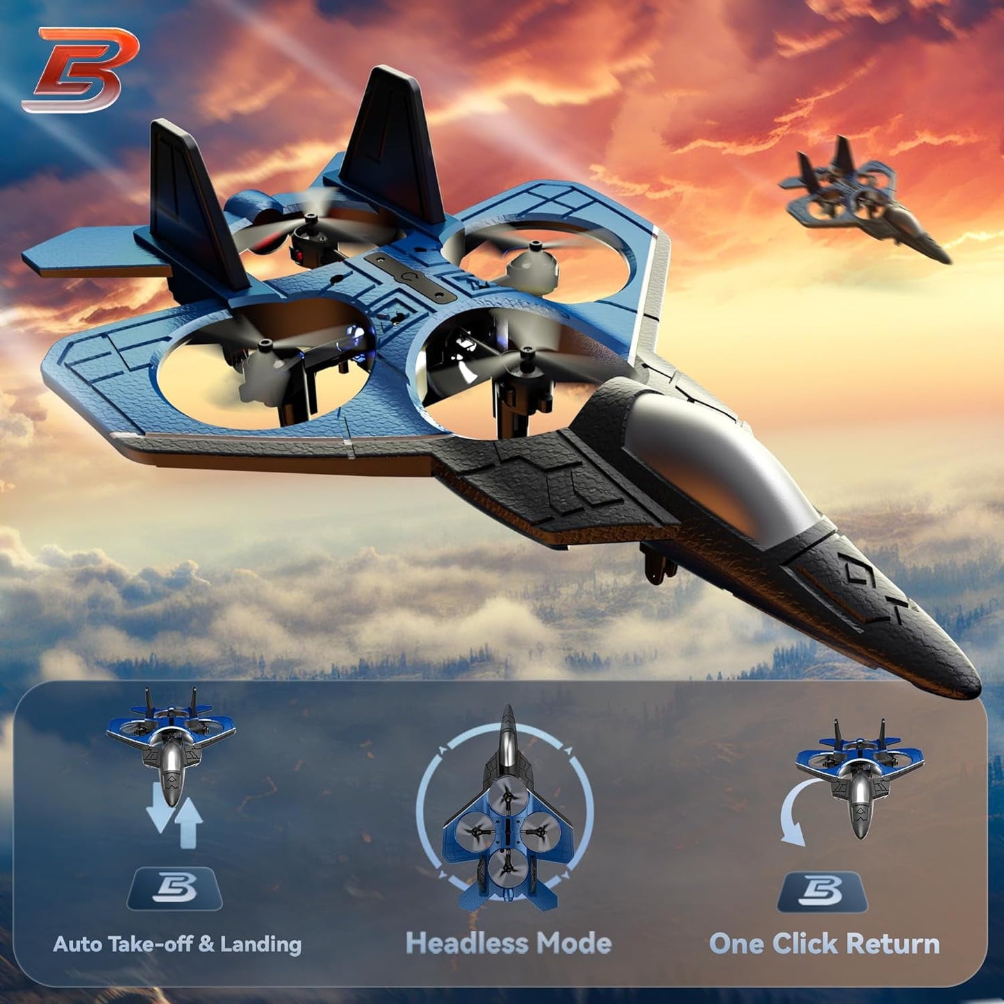 Drones for Kids, YCFUN 360-Degree Flip Drone RC Fighter Airplane F-22 Raptor Toy Remote Control Jet Stunt Plane for Adults & Kids