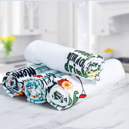 4Pcs Camping Kitchen Towels,Kitchen Dish Cloths 24x16in Absorbent Kitchen Dish Cloths Decorative Kitchen Dish Towels Microfiber Funny Sayings Kitchen Rug for Home Bathroom Housewarming Gifts