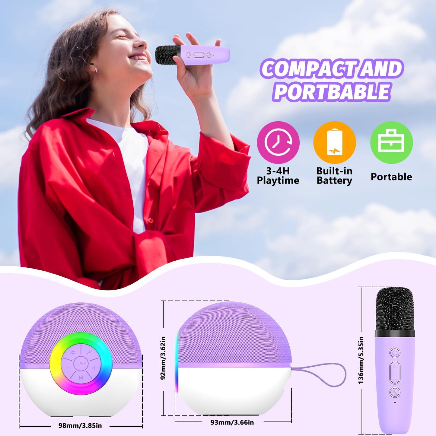 BEFUNZL Mini Karaoke Machine for Kids Adults Family, Portable Bluetooth Speaker with 1/2 Wireless Microphones, Karaoke Gift Toys for Boys Girls 3-12 Year Old Birthday Family Home Party