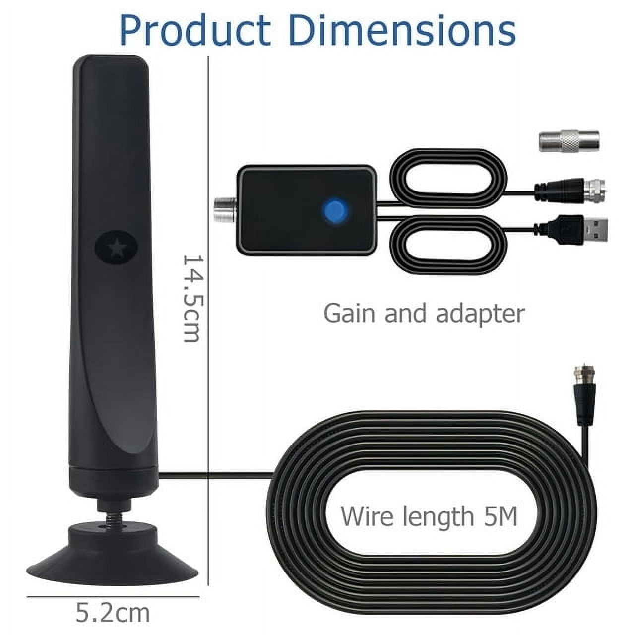 Digital Antenna for Smart TV, 2024 Upgraded Outdoor/Indoor HD Digital Portable TV Antenna with Signal Booster Long 450+ Miles Range Support All TV with 4K 1080p Antenna para TV-16.4ft Coaxial