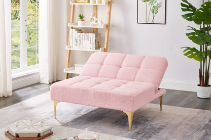 35.5 Inch L Modern Teddy Convertible Single Futon Sofa Bed with 1 Pillow, Multifunctional Armless Futon Chair with Metal Legs, Comfy Sofa Chair for Living Room, Office, Studio, Apartment, Pink